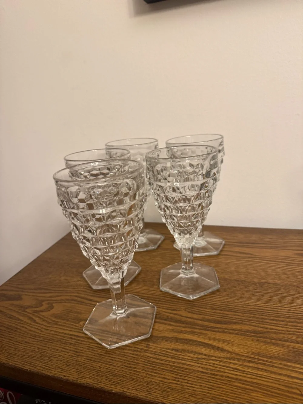 Vintage Fostoria American Clear Glass Water Goblets - Set of 5